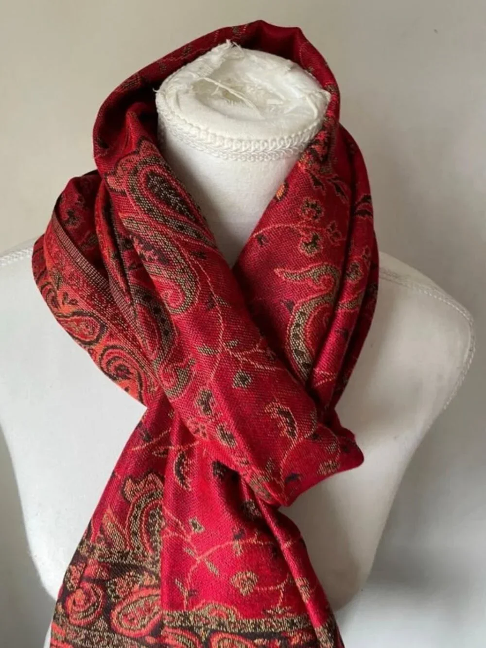Red Paisley Pashmina Scarf for women , Festival shawl, Gift Rave, Bohemian